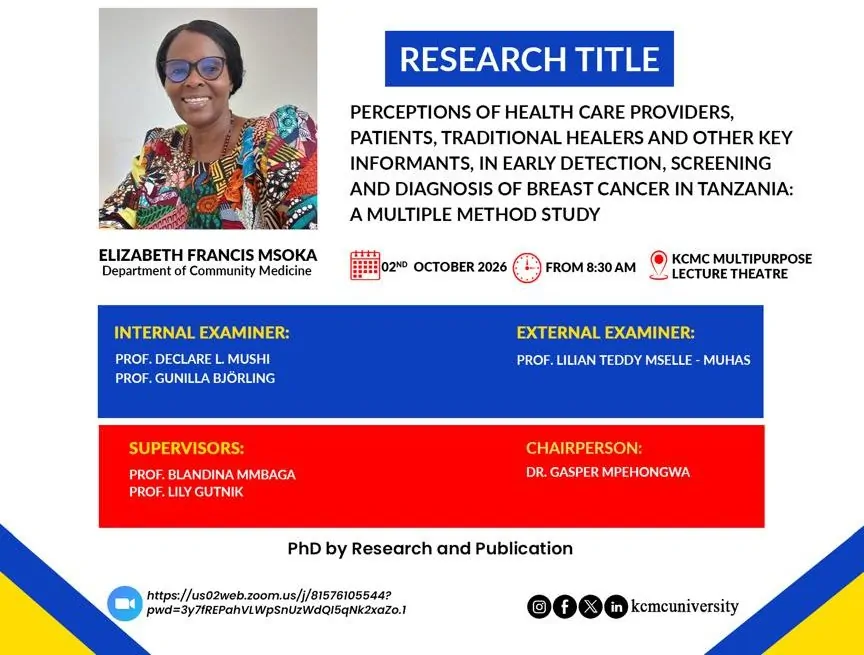 Public PhD Defence - ELIZABETH FRANCIS MSOKA