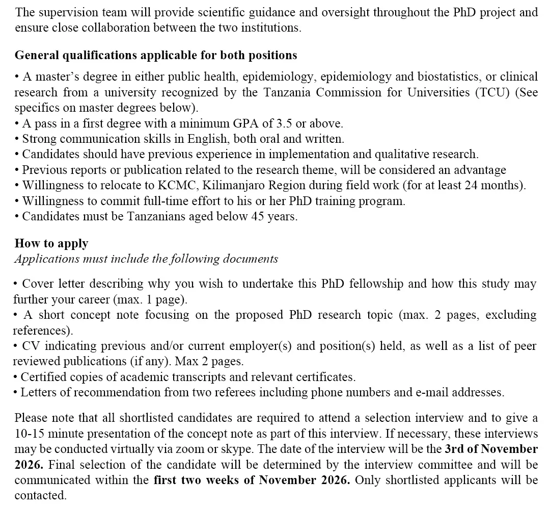 KCMC University Call for PhD Fellowship